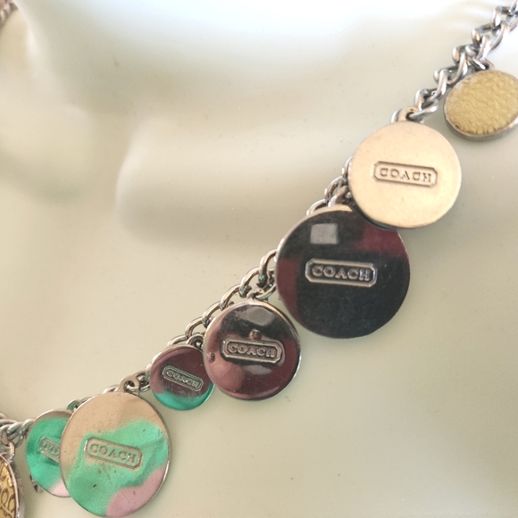 COACH Rare HTF Chunky Silver Metal Logo Yellow GOLD Charm CC Toggle Necklace - Picture 12 of 12